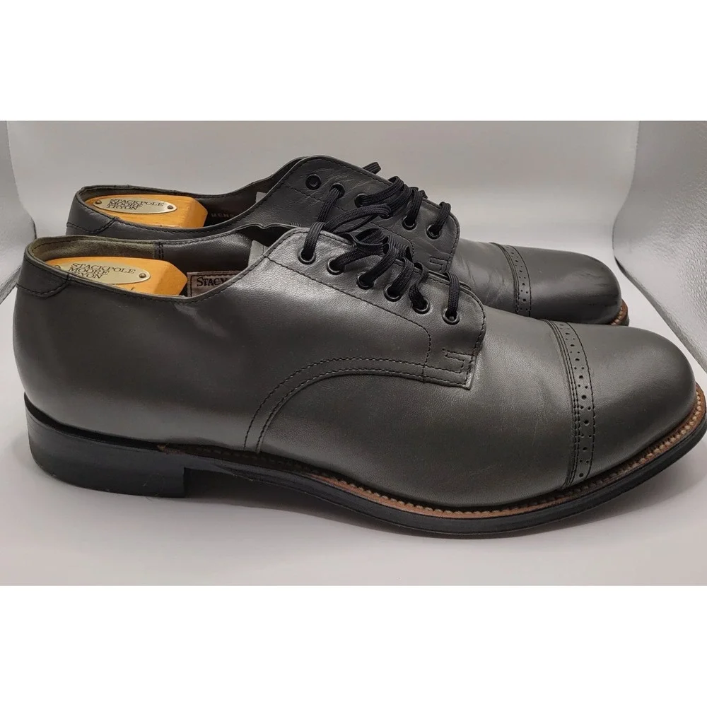 Stacy Adams Madison 00012 Grey Leather Cap Toe Oxfords Dress Shoes Men's 9.5 D
